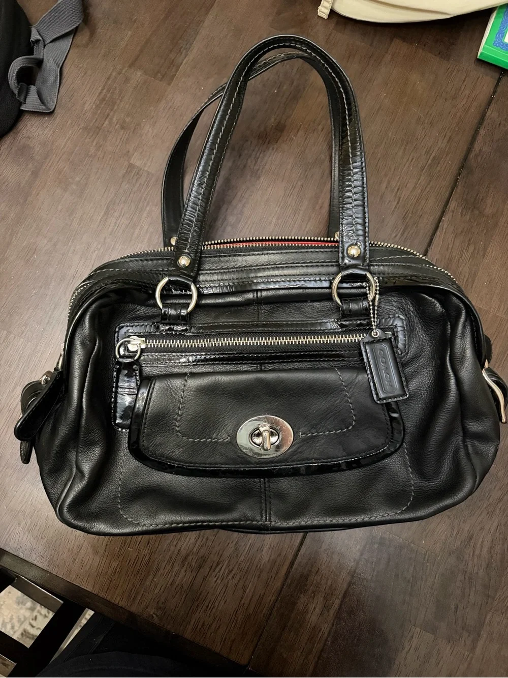 Coach Black Leather Turnlock Shoulder Satchel